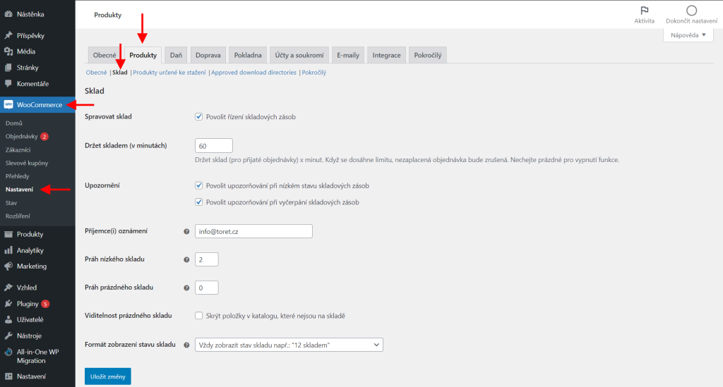 Nastavenia skladu WooCommerce
