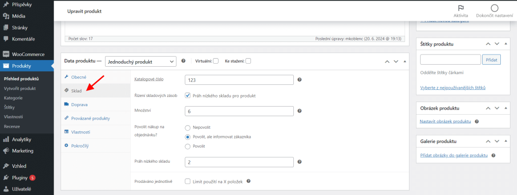 Nastavenia skladu WooCommerce na úrovni produktu