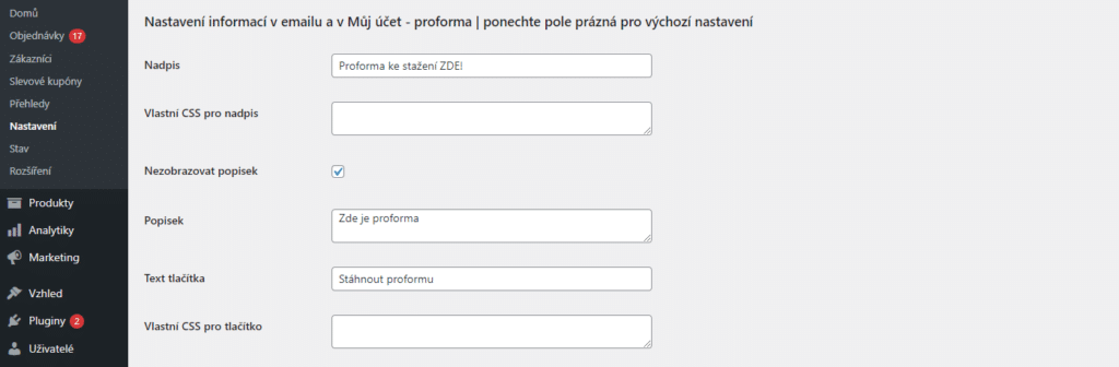 Nastavenie textu a štýlov odkazu na stiahnutie dokumentu