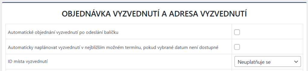 Nastavenie automatického vyzdvihnutia a ID miesta vyzdvihnutia v plugine One by Allegro