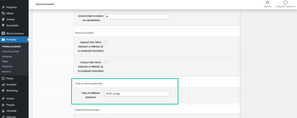 Plugin Toolkit umožňuje zadávať cenu za mernú jednotku pre produkty