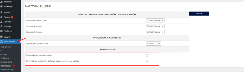 Nové funkcie pre pridanie odkazu na platbu do e-mailu a skrytie metódy pri opakovaní platby nájdete priamo v nastaveniach pluginu GoPay Inline
