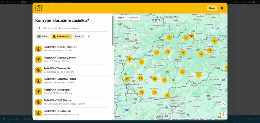 Slovenská pošta – widget s mapou