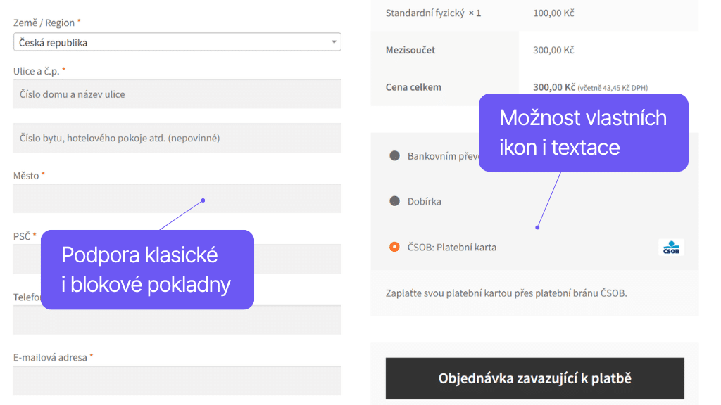 Plugin Toret ČSOB pre WooCommerce - zobrazenie platobných metód v pokladni