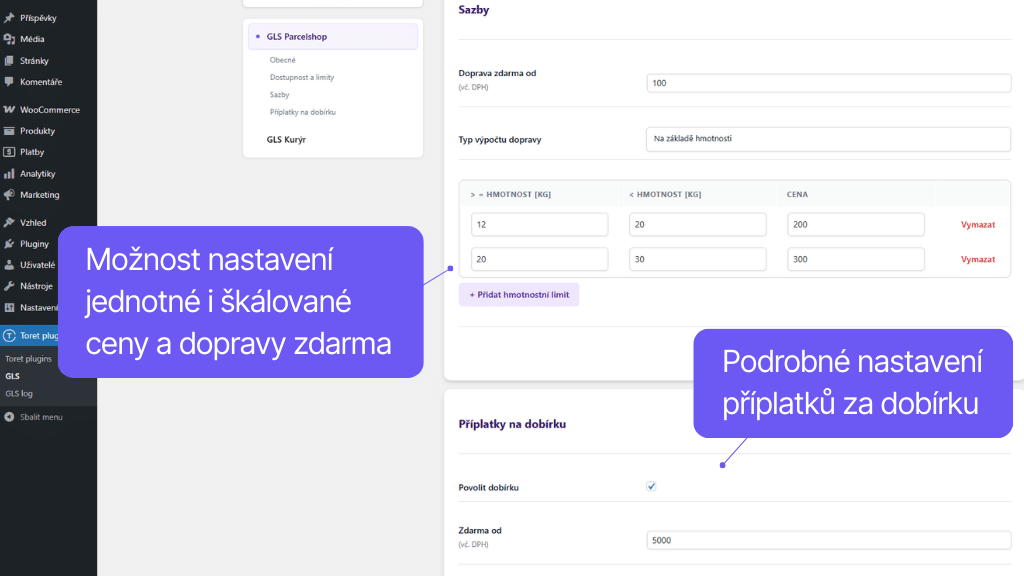 Plugin Toret GLS pre WooCommerce - nastavenie dopravy (2)
