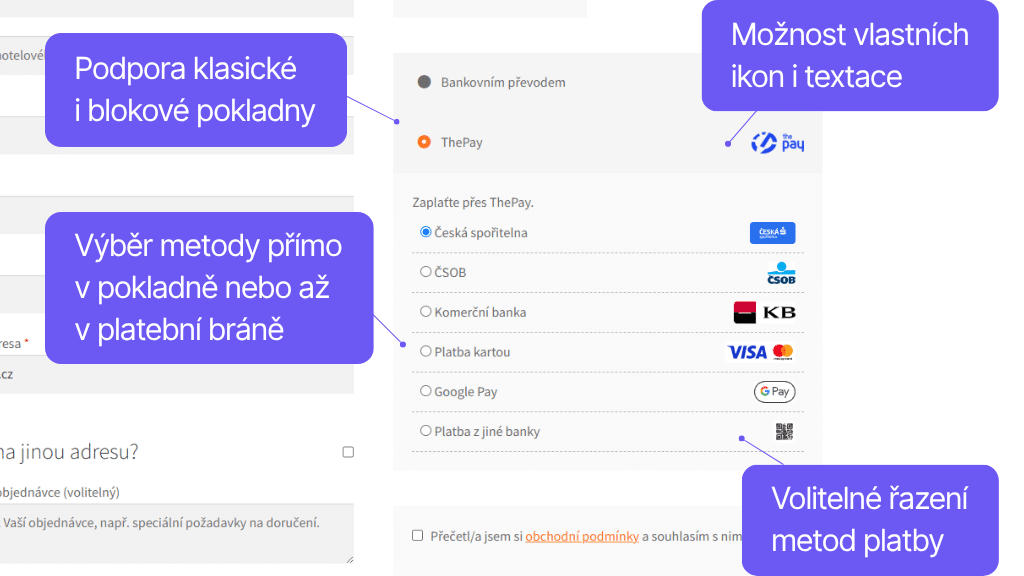 Plugin Toret ThePay pre WooCommerce - zobrazenie v pokladni