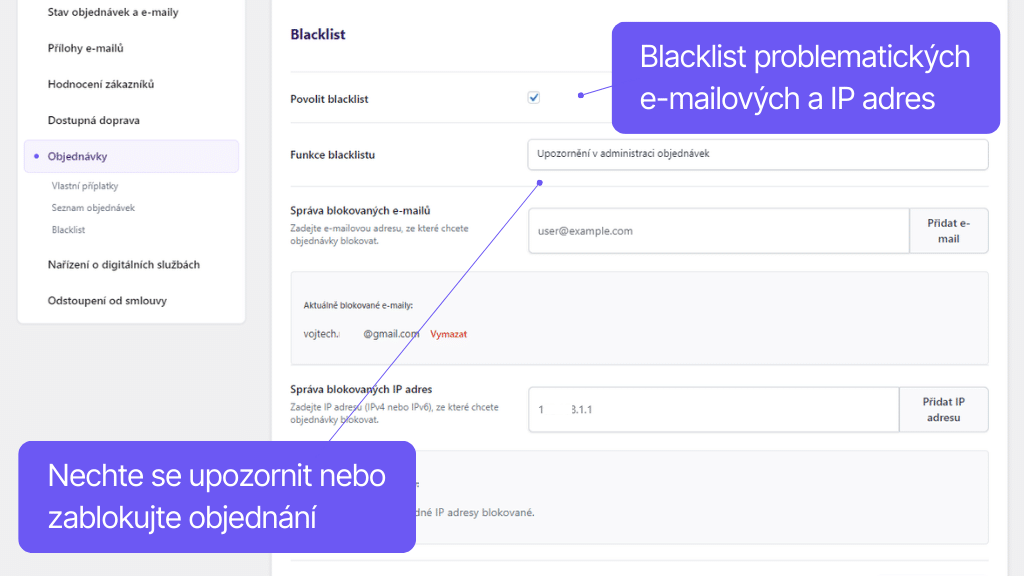 Plugin Toret Toolkit pre WooCommerce - funkcia Blacklist