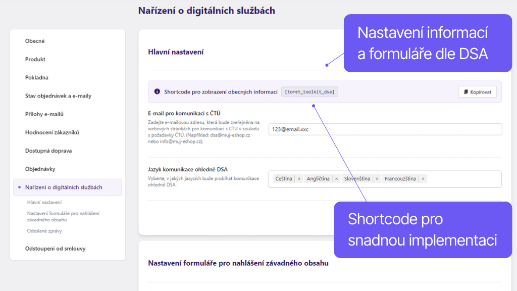 Plugin Toret Toolkit pre WooCommerce - nastavenie funkcií podľa DSA