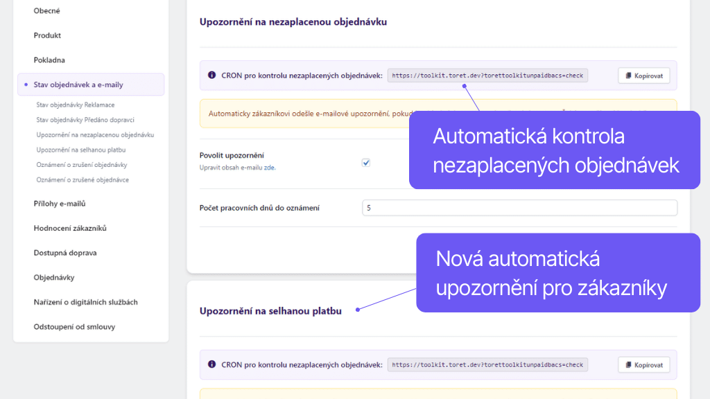 Plugin Toret Toolkit pre WooCommerce - nové stavy objednávok a e-mailové upozornenia (2)