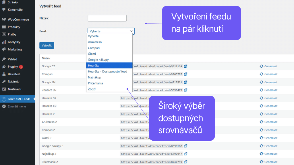 Plugin Toret XML feedy pre WooCommerce - vytváranie XML feedov