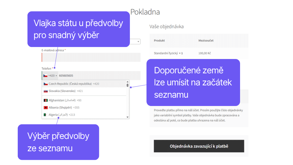 Plugin Telefón pre WooCommerce - zobrazenie v pokladni