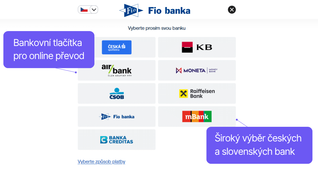 Toret Fio banka - bankové tlačidlá