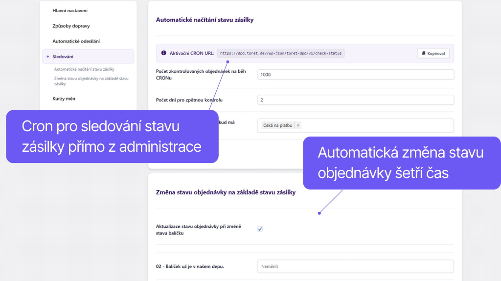 Plugin Toret DPD pre WooCommerce - nastavenie automatizácie