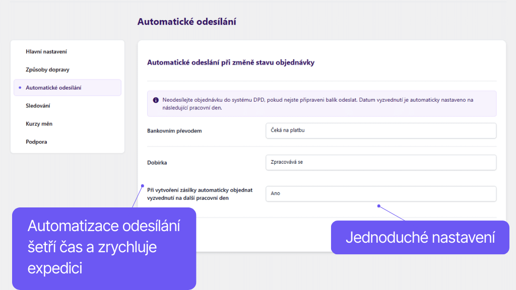 Plugin Toret DPD pre WooCommerce - nastavenie automatizácie