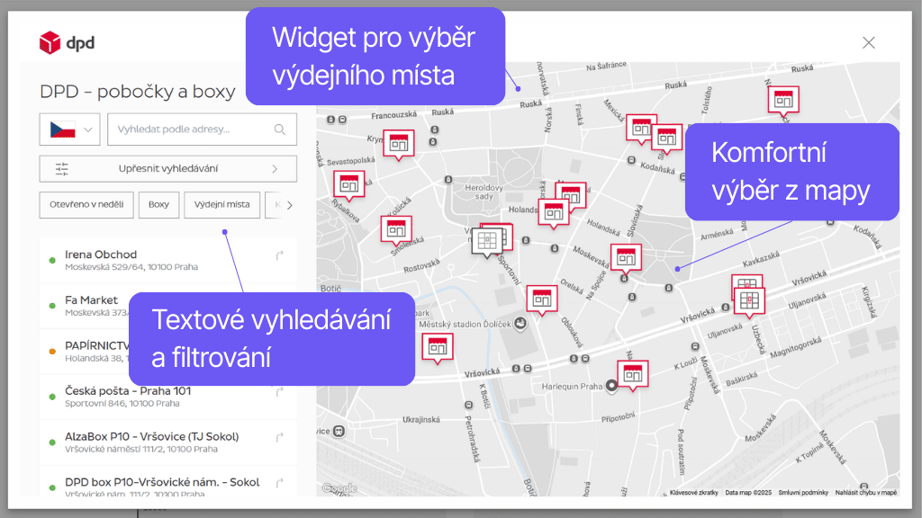 Plugin Toret DPD pre WooCommerce - widget s mapou do pokladne