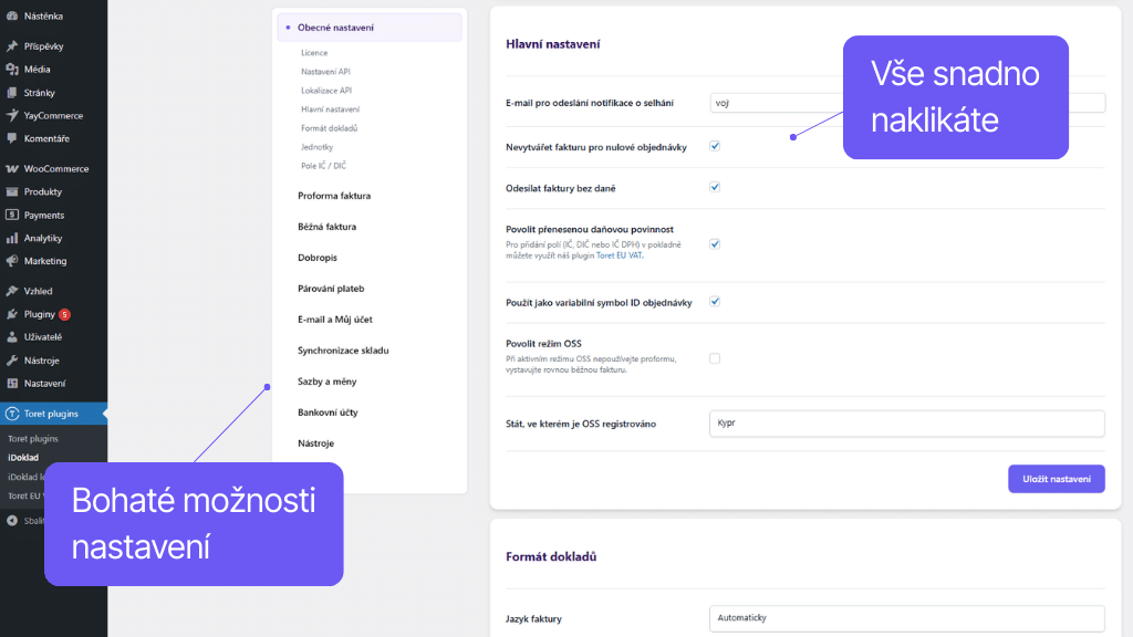 WooCommerce plugin iDoklad - bohaté možnosti nastavenia