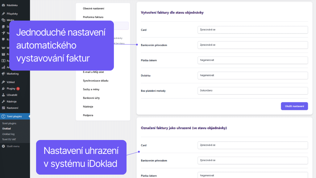 WooCommerce plugin iDoklad - nastavenie automatizácie vystavovania faktúr