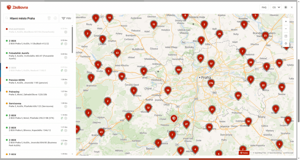 pokladňa e-shopu bojopozornost - widget s mapou