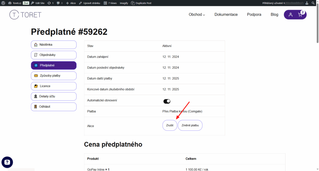 Zrušenie predplatného toret správa predplatného - návod