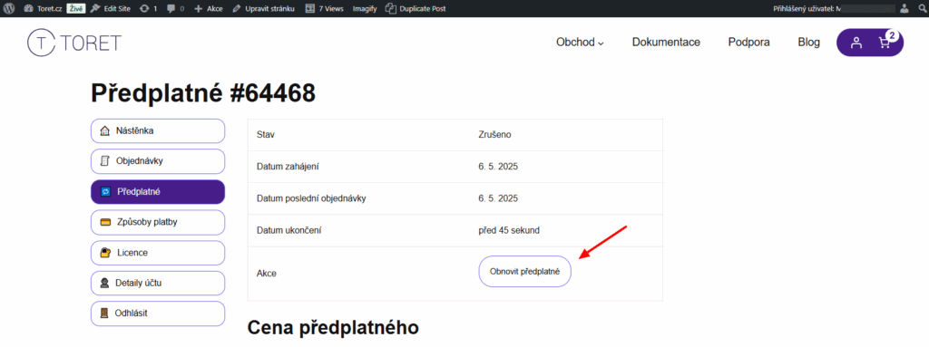 toret správa predplatného - návod
