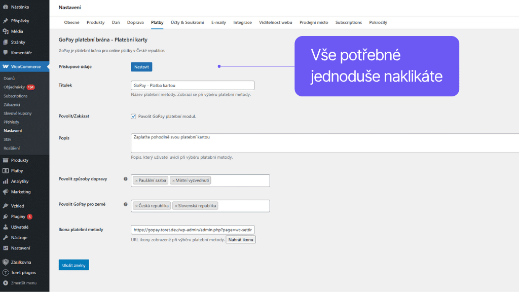 Plugin GoPay pre WooCommerce - Nastavenie