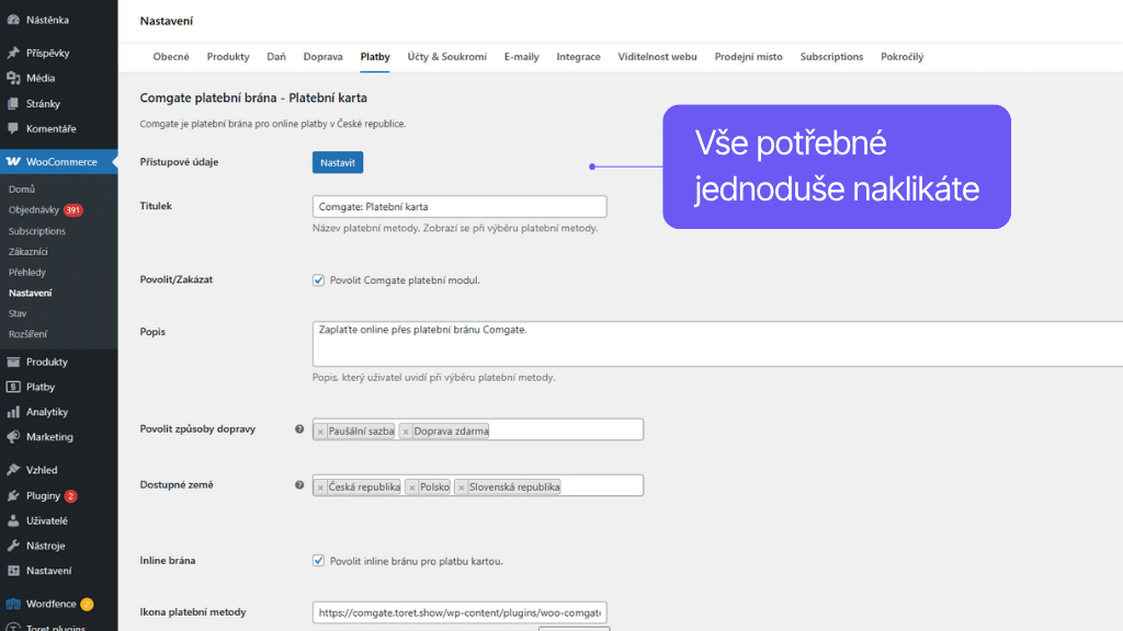 Platobná brána Comgate pre WooCommerce - nastavenie (2)