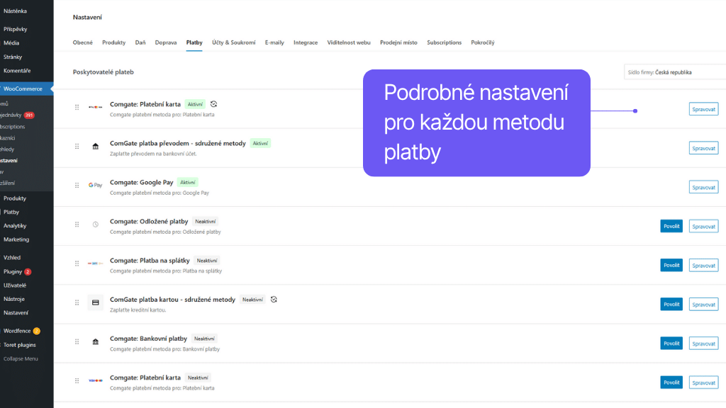 Platobná brána Comgate pre WooCommerce - nastavenie