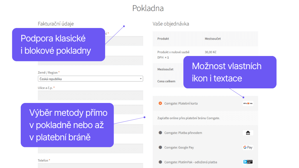 Platobná brána Comgate pre WooCommerce - pokladňa