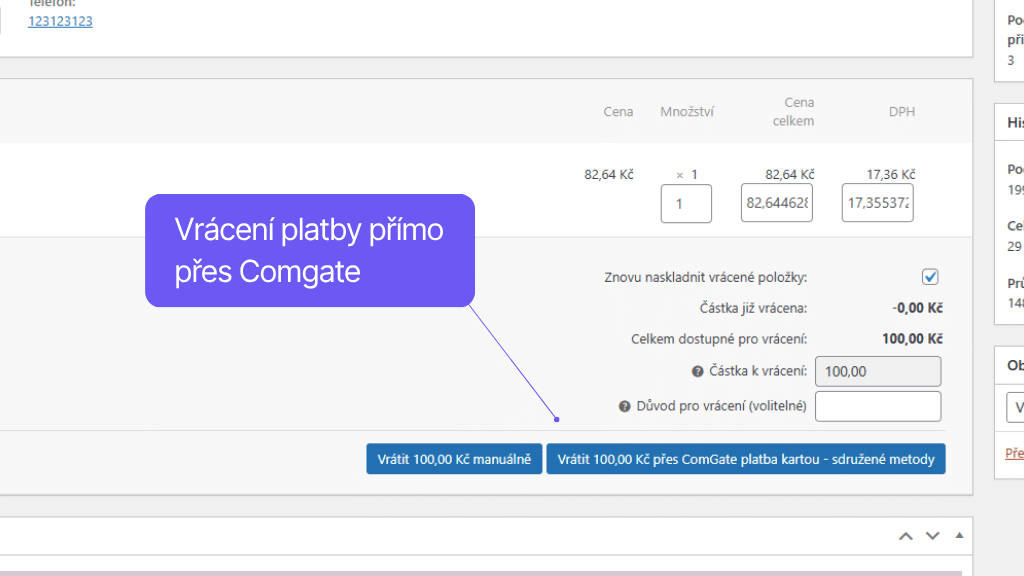 Platobná brána Comgate pre WooCommerce - refundácia