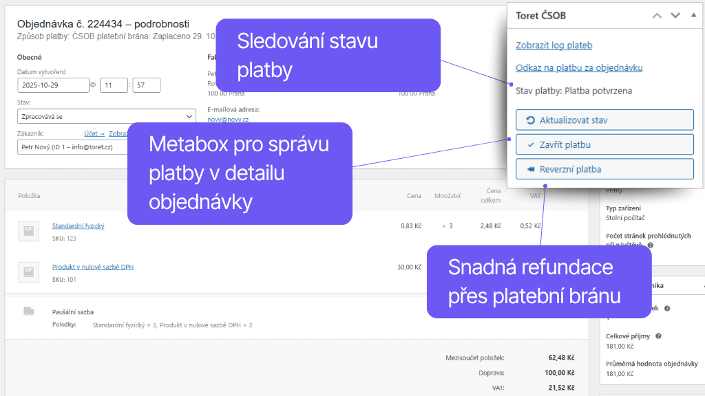 Plugin Toret ČSOB pre WooCommerce - refundácia a správa platby
