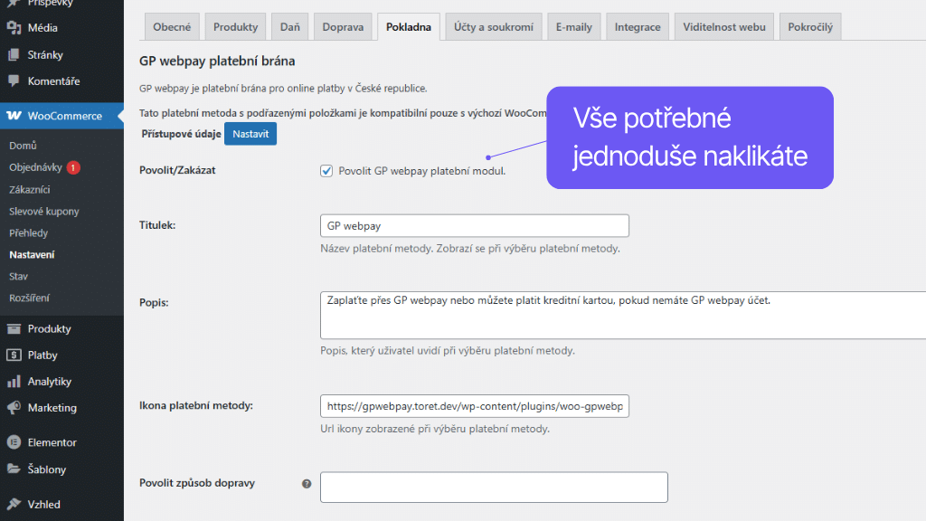Plugin Toret GP webpay pre WooCommerce - nastavenie platobnej metódy