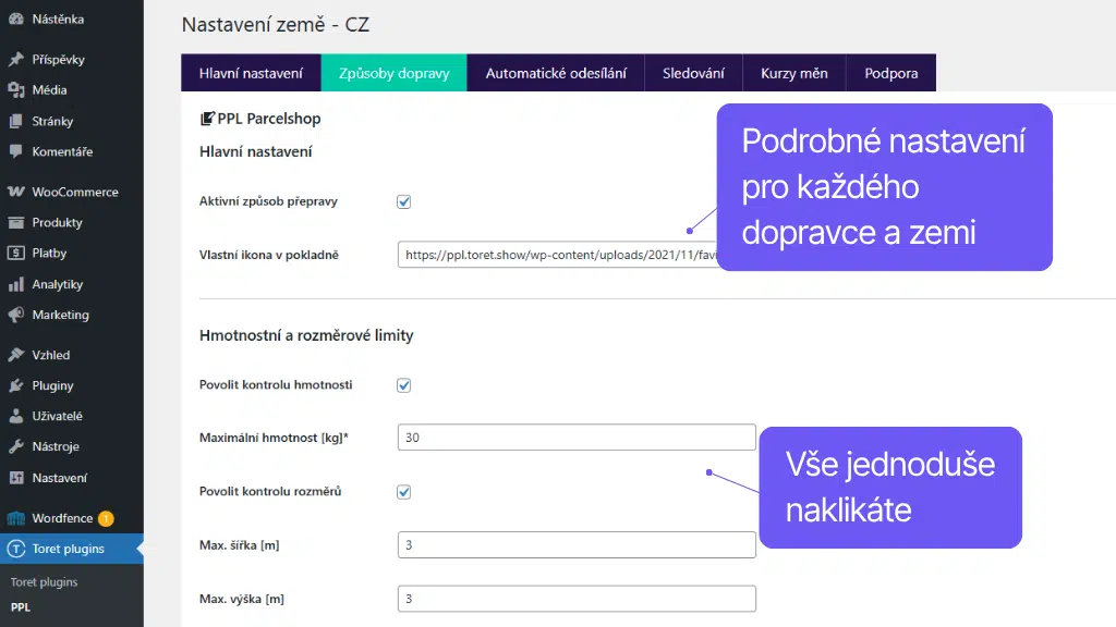 Plugin Toret PPL pre WooCommerce - nastavenie dopravy
