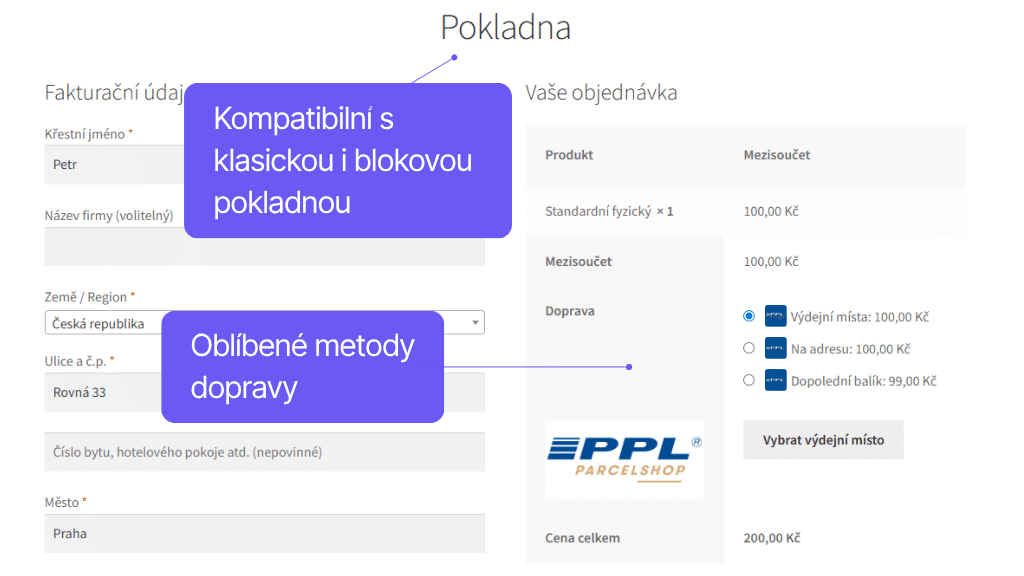 Plugin Toret PPL pre WooCommerce - zobrazenie v pokladni