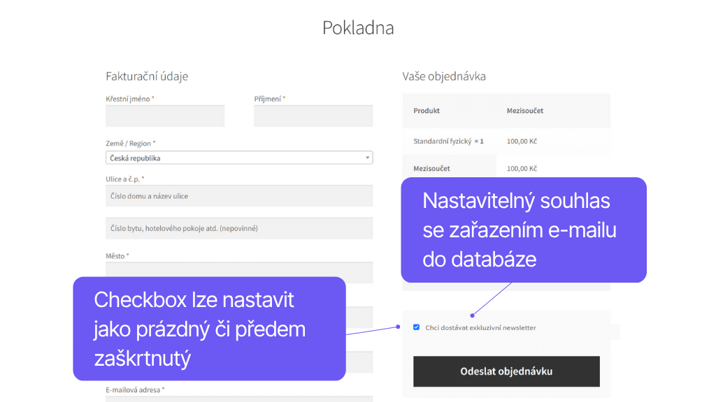 Plugin Toret Smartemailing pre WooCommerce - checkbox v pokladni