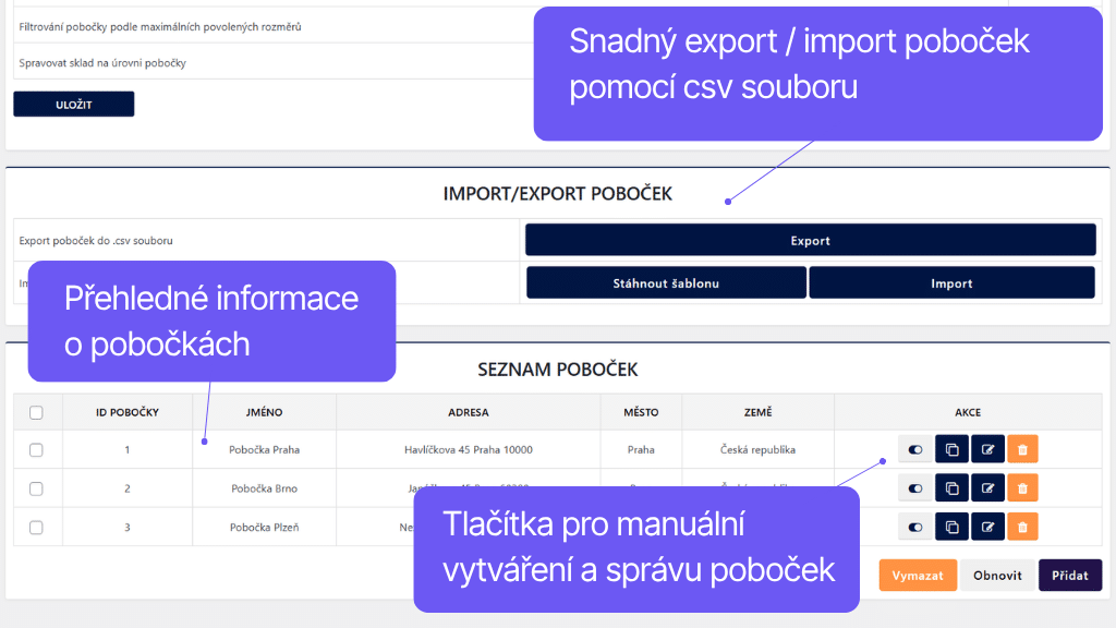 Plugin Toret Vlastné pobočky a doprava pre WooCommerce - nastavenie pobočiek