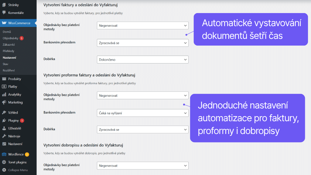 Plugin Toret Vyfakturuj pre WooCommerce - nastavenie (2)