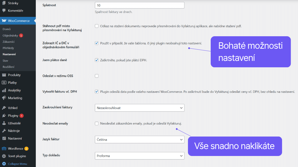 Plugin Toret Vyfakturuj pre WooCommerce - nastavenie