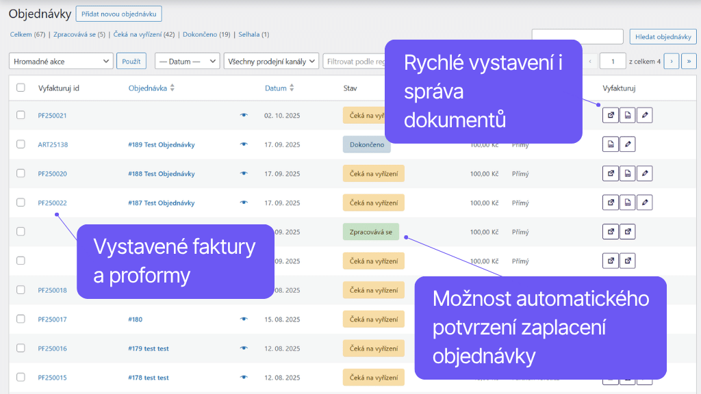 Plugin Toret Vyfakturuj pre WooCommerce - správa objednávok