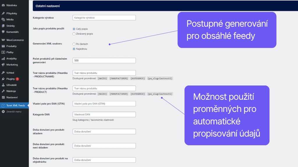 Plugin Toret XML feedy pre WooCommerce - nastavenie feedu (4)