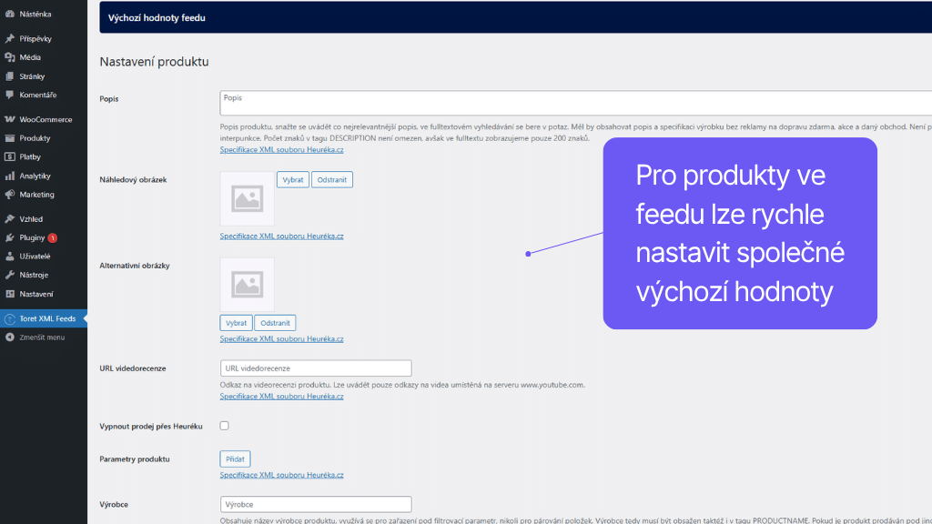 Plugin Toret XML feedy pre WooCommerce - nastavenie feedu