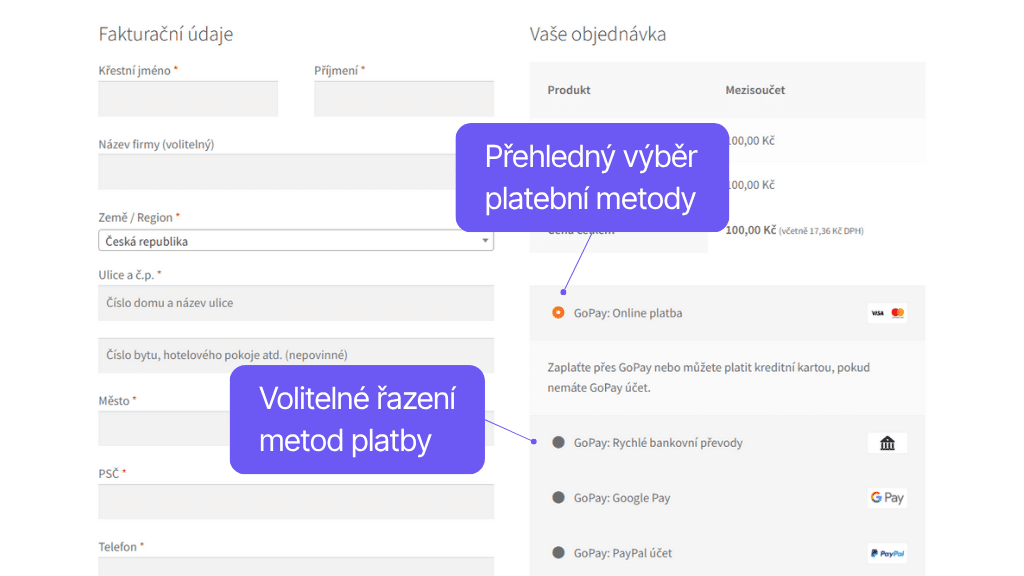 Plugin GoPay pre WooCommerce - platobné metódy v pokladni