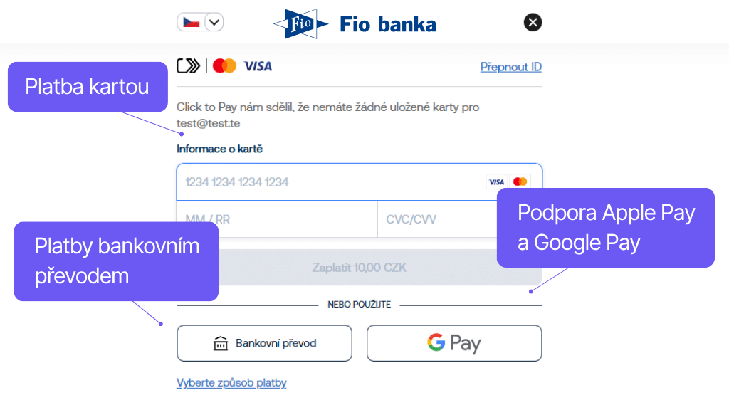 Toret Fio banka - platobná brána
