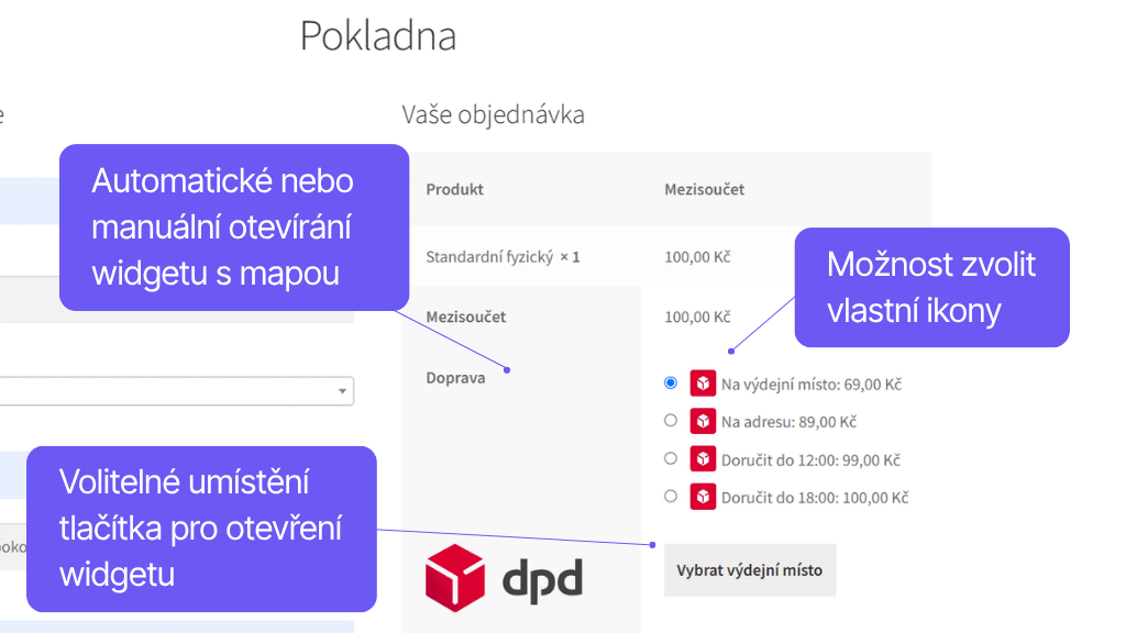 Plugin Toret DPD pre WooCommerce - zobrazenie v pokladni