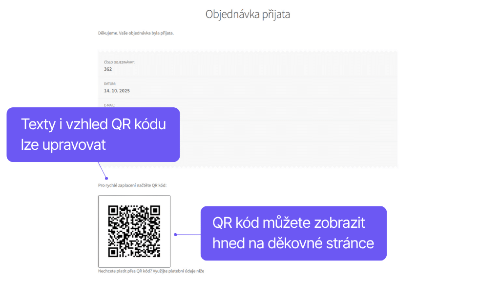 WooCommerce plugin QR kódy - zobrazenie na ďakovnej stránke