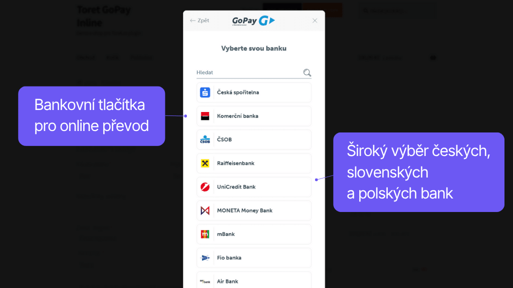 Plugin GoPay pre WooCommerce - bankové tlačidlá