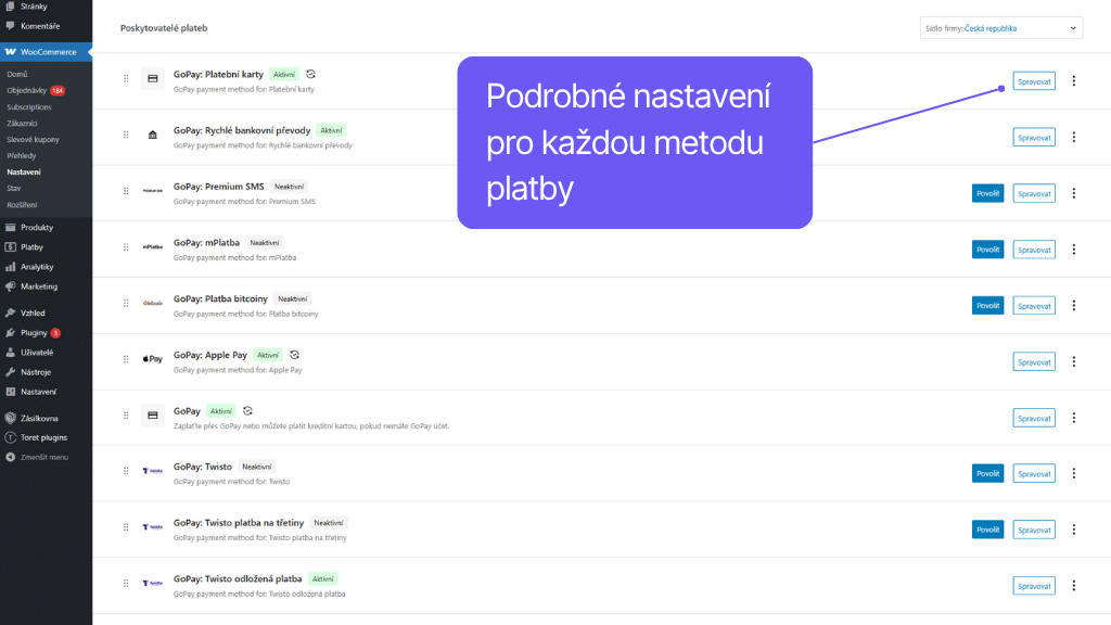 Plugin GoPay pre WooCommerce - Nastavenie