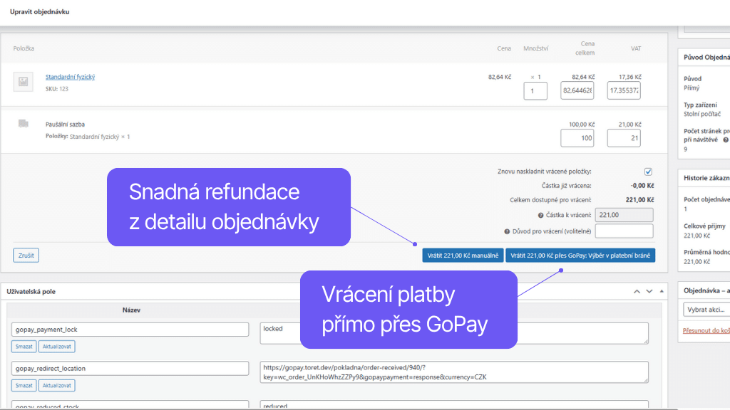 Plugin GoPay pre WooCommerce - refundácia