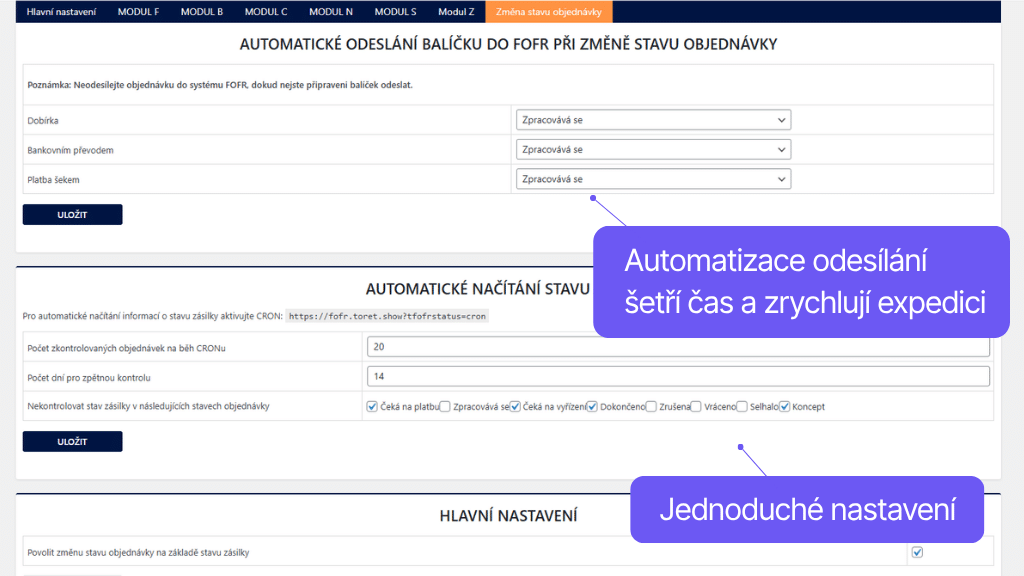 Plugin Toret FOFR pre WooCommerce - nastavenie automatizácie