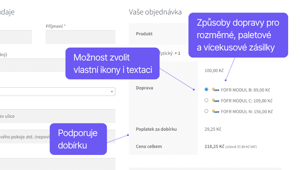 Plugin Toret FOFR pre WooCommerce - zobrazenie v pokladni
