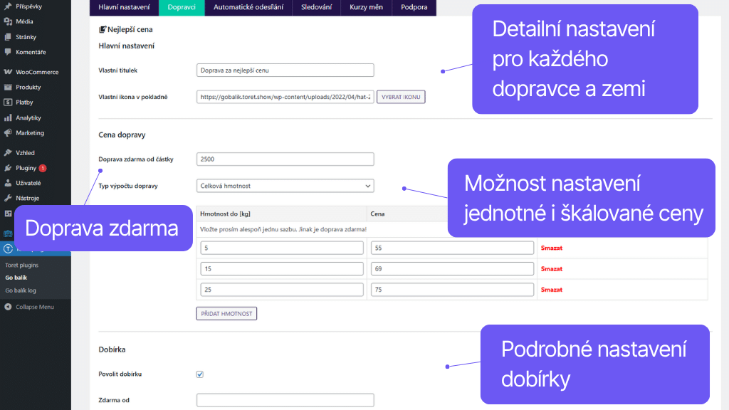 Plugin Toret GO balík pre WooCommerce - nastavenie ceny